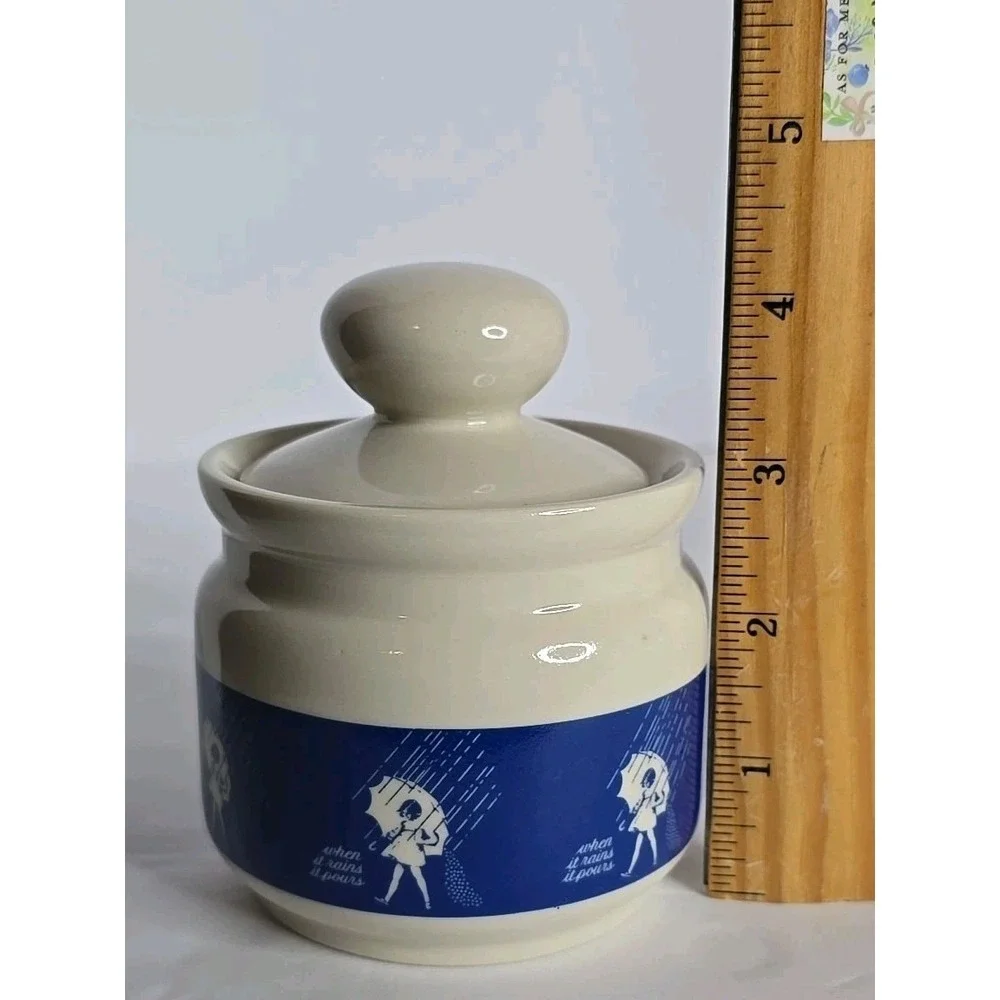 Morton Salt Vintage Cream and Sugar Set Collectible Umbrella Girl White Blue EUC
